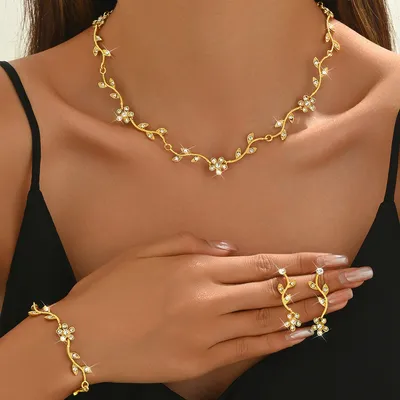 Platinum Necklace Earring Bracelet Set Manufacturer Complete Jewelry Set Export